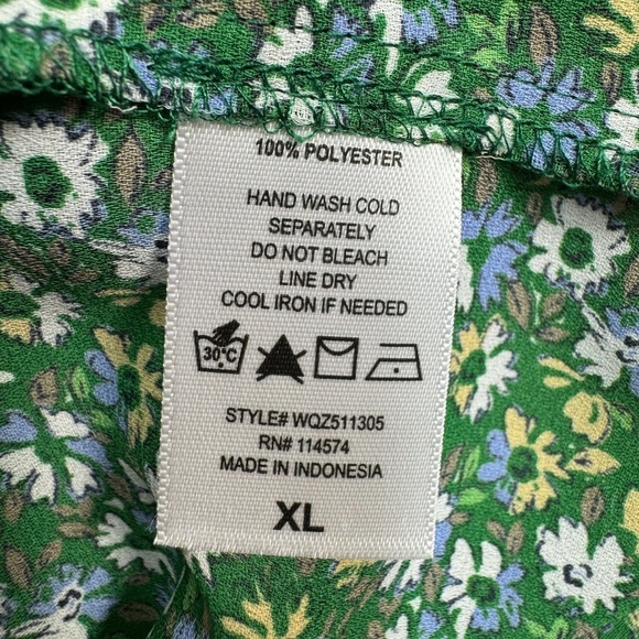Pleione Ditsy Floral Long Sleeve Blouse Womens Size Xl Green V Neckline - Picture 4 of 7
